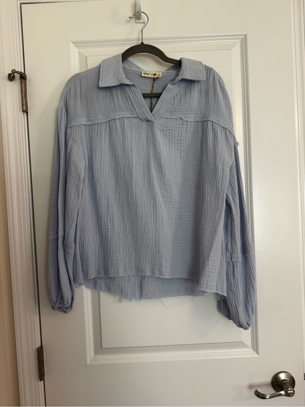 NWT new in Light Blue Gauze Buttonless Collared Blouse - Women